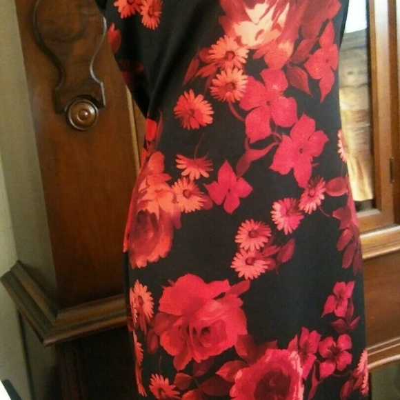 Connected Apparel Black and Red Floral Dress - Picture 3 of 7